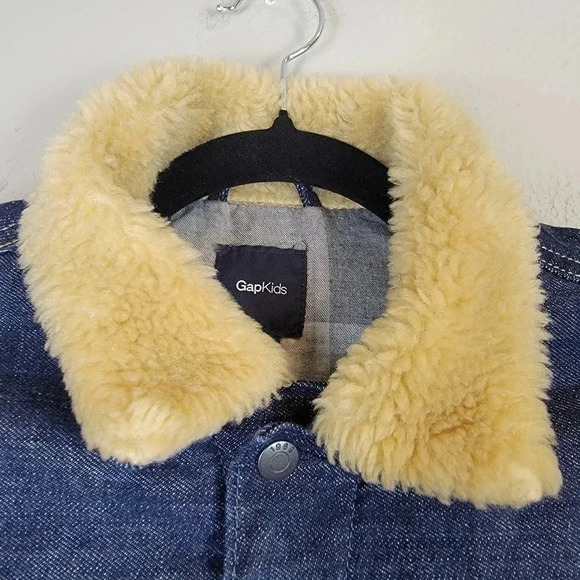 Gap Kids Denim Jacket Shearling Collar Medium - Picture 5 of 9